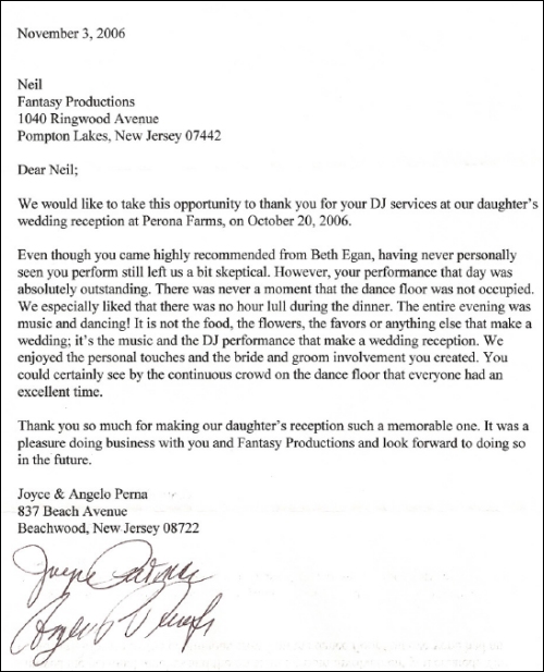 October 2006 reception letter.
