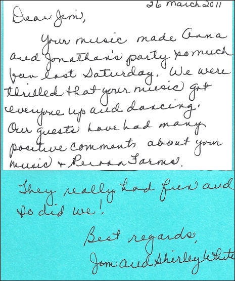 Jim & Shirley White thank you letter.